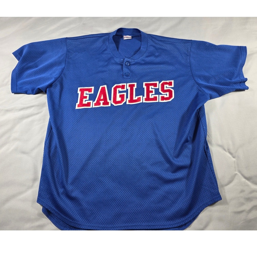 Vtg Uniforms Express Eagles Baseball Jersey Mens XL Blue Mesh Henley Shirt